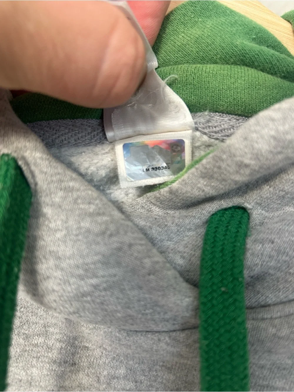 The North Face Gray Hoodie with Green Logo and Drawcords